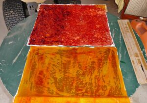 Dyed fabric left to dry overnight