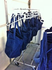 Indigo dyed shopping bags
